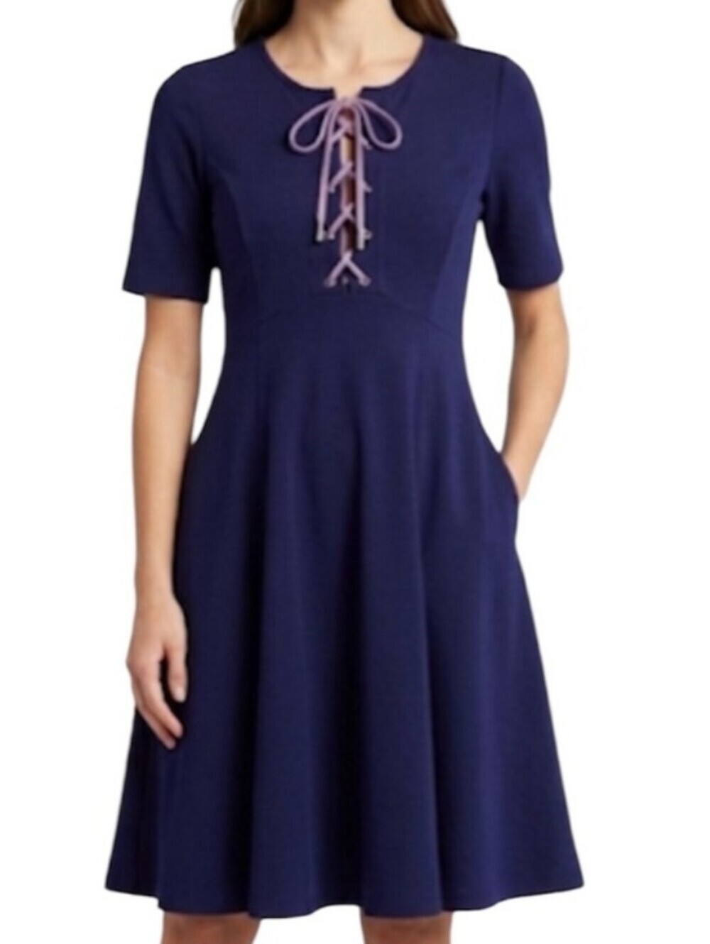 Anthropologie Maeve Navy Lace-Up Fit-and-Flare Dress XS